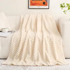 Cream White Throw Blanket 50"×60" inches Fuzzy 3D Jacquard Decorative Flannel - Image 2