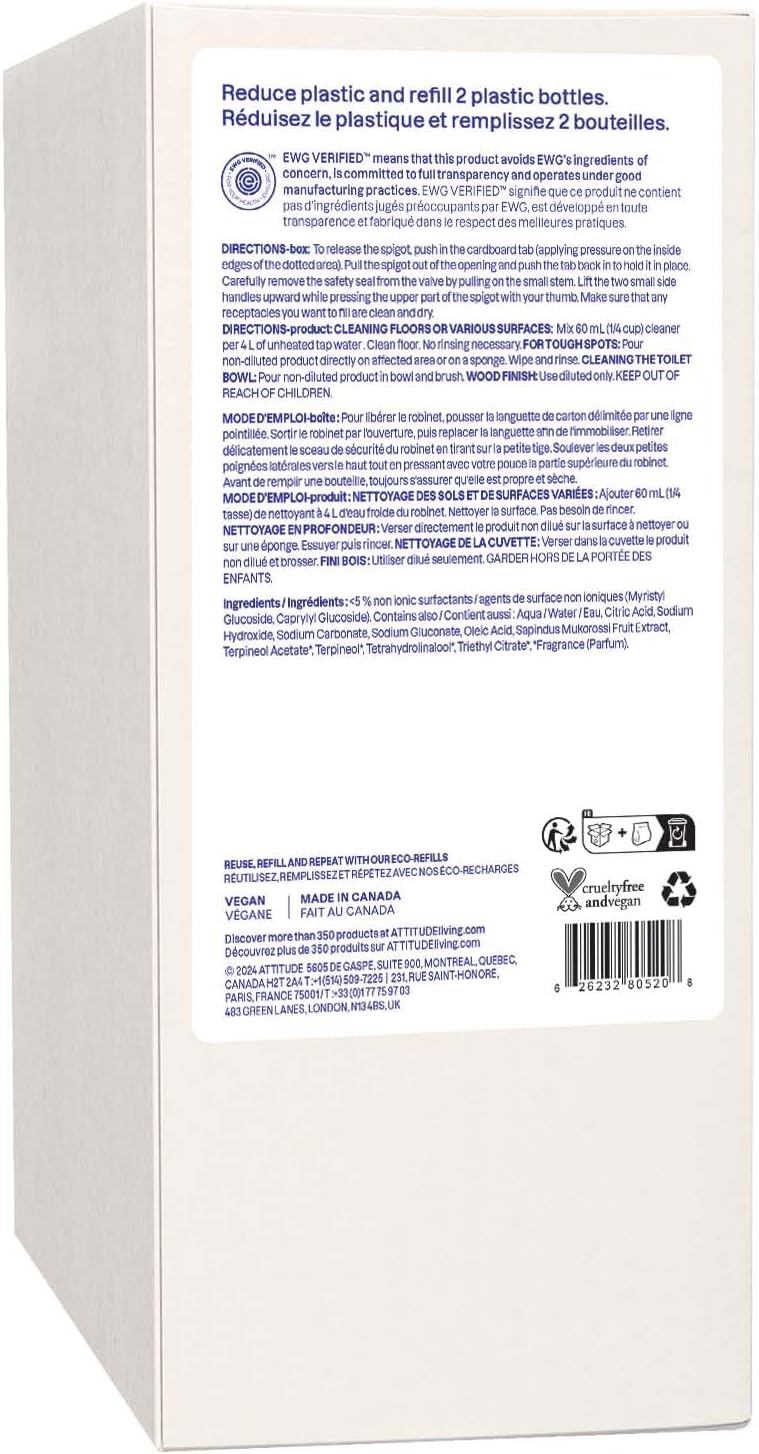 ATTITUDE Floor Cleaner Refill, EWG Verified, Citrus Zest, 67 fl oz