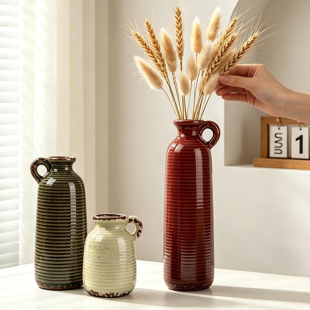 Antique Crack Glazed Ceramic Vase Set (3 Pieces)