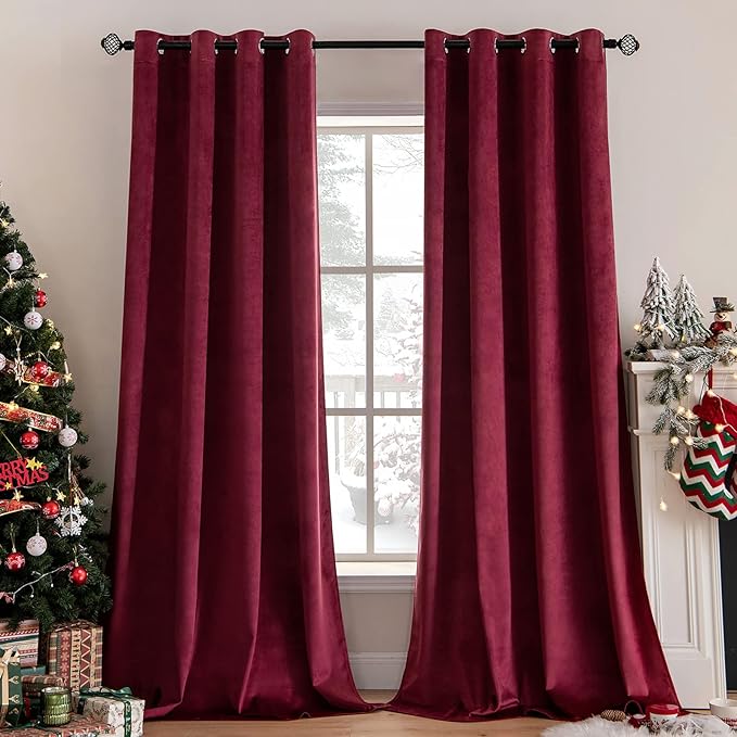 MIULEE Christmas Burgundy Velvet Curtains Solid Soft Red Blackout Curtain by MIULEE