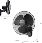 COMFORT ZONE 16" Oscillating Wall Mount Fan with Remote & Timer - Black