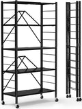 Himix 5-Tier Foldable Expandable Storage Shelves Wheels Kitchen 2-in-1 Rack