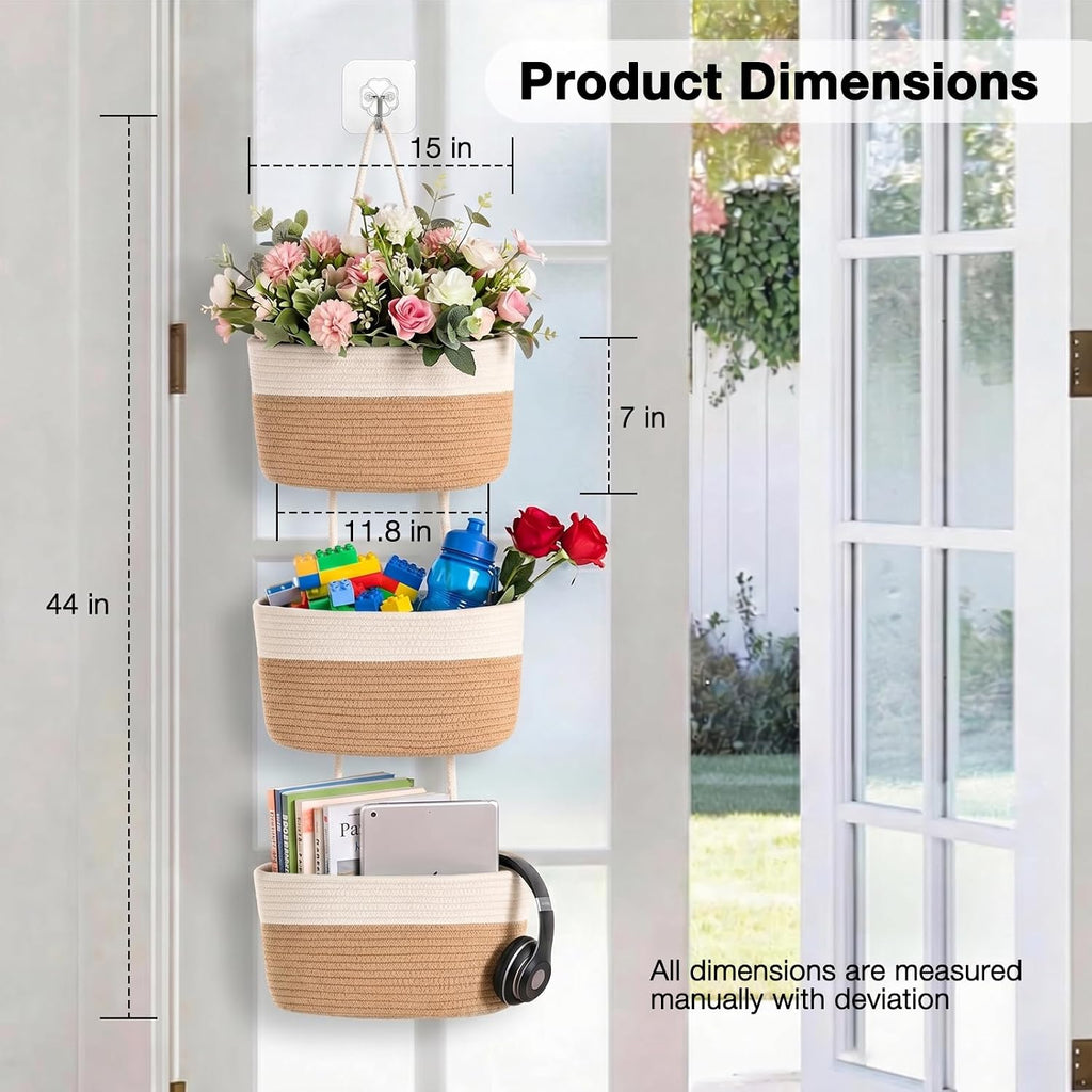 Hanging Baskets for Organizing 3-Tier Wall Basket Khaki & Off White