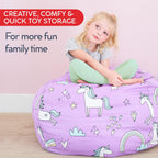 Creative QT Stuff ’n Sit Large 33’’ Bean Bag Storage Cover for Stuffed Animals & Toys, Giant Beanbag Chair for Kids Ages 3-14, Bedroom Organizer, Gray/White Stripe