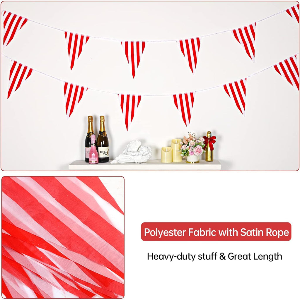 RUBFAC 170ft 120pcs Red White Striped Pennant Banner