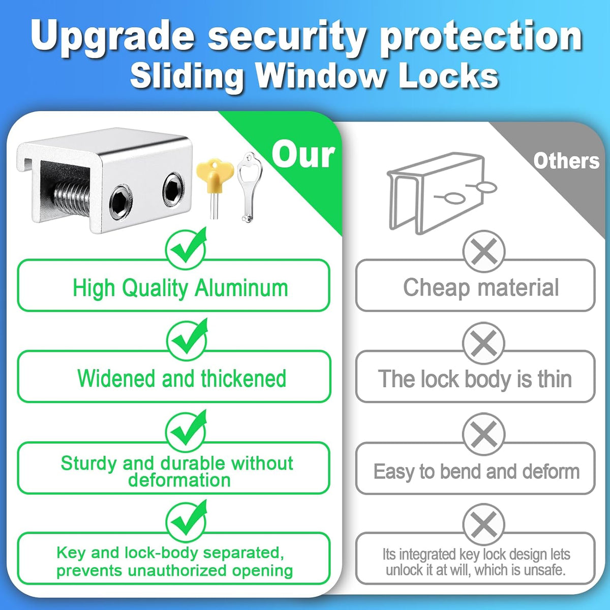 Sliding Window Locks with Key，6 Sets for Horizontal Vertica Window