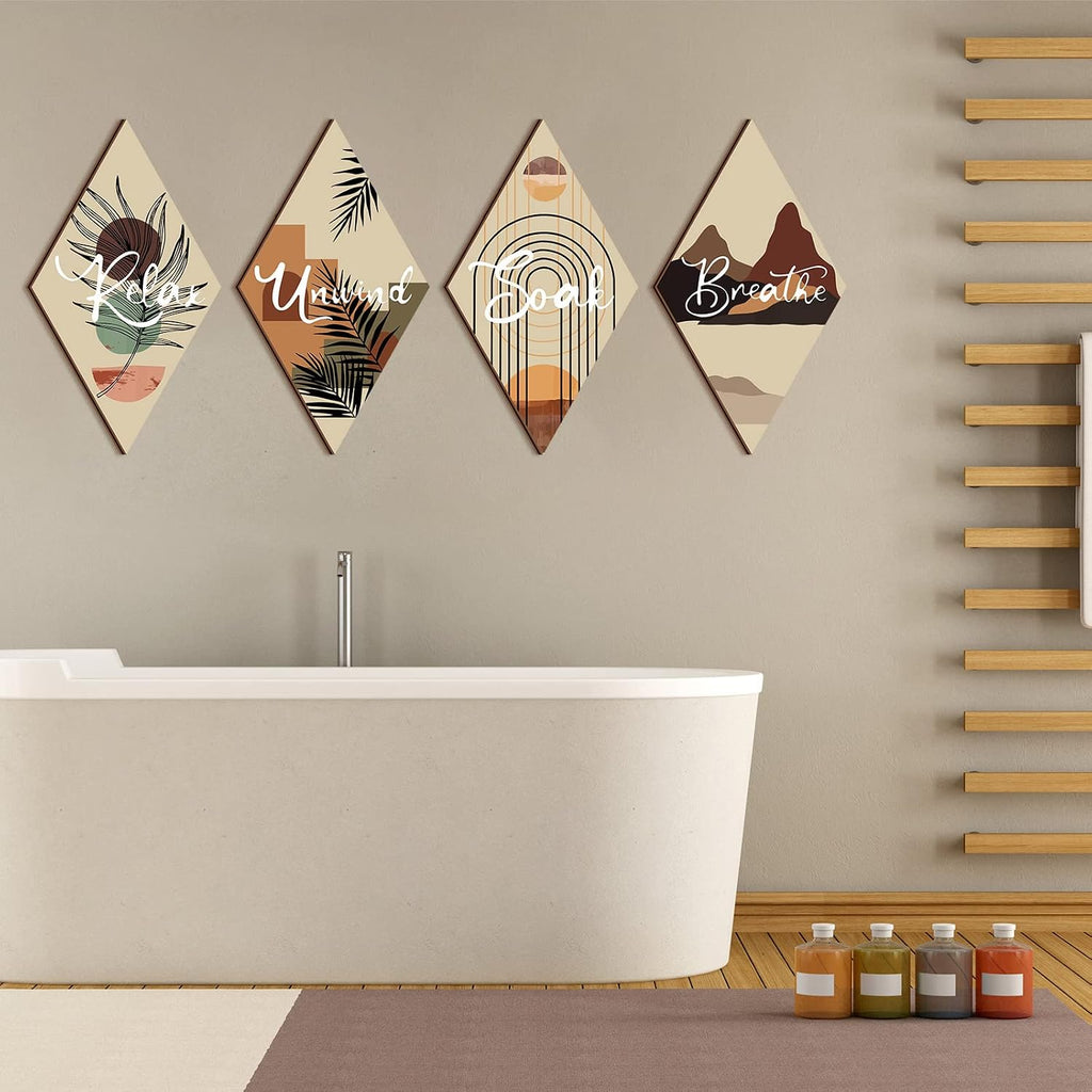 FairySandy 4 Pcs Boho Bathroom Wall Decor 11.8 x 6.7 In Boho Bathroom Decor