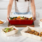 Sweejar Casserole Dishes for Oven, Ceramic Bakeware Set of 3, Rectangular Baking dish with Handles, Wave Edge Lasagna Pan Deep for Cooking, Cake, Dinner, Banquet and Daily Use (Baking dish(Set of 1), Red)