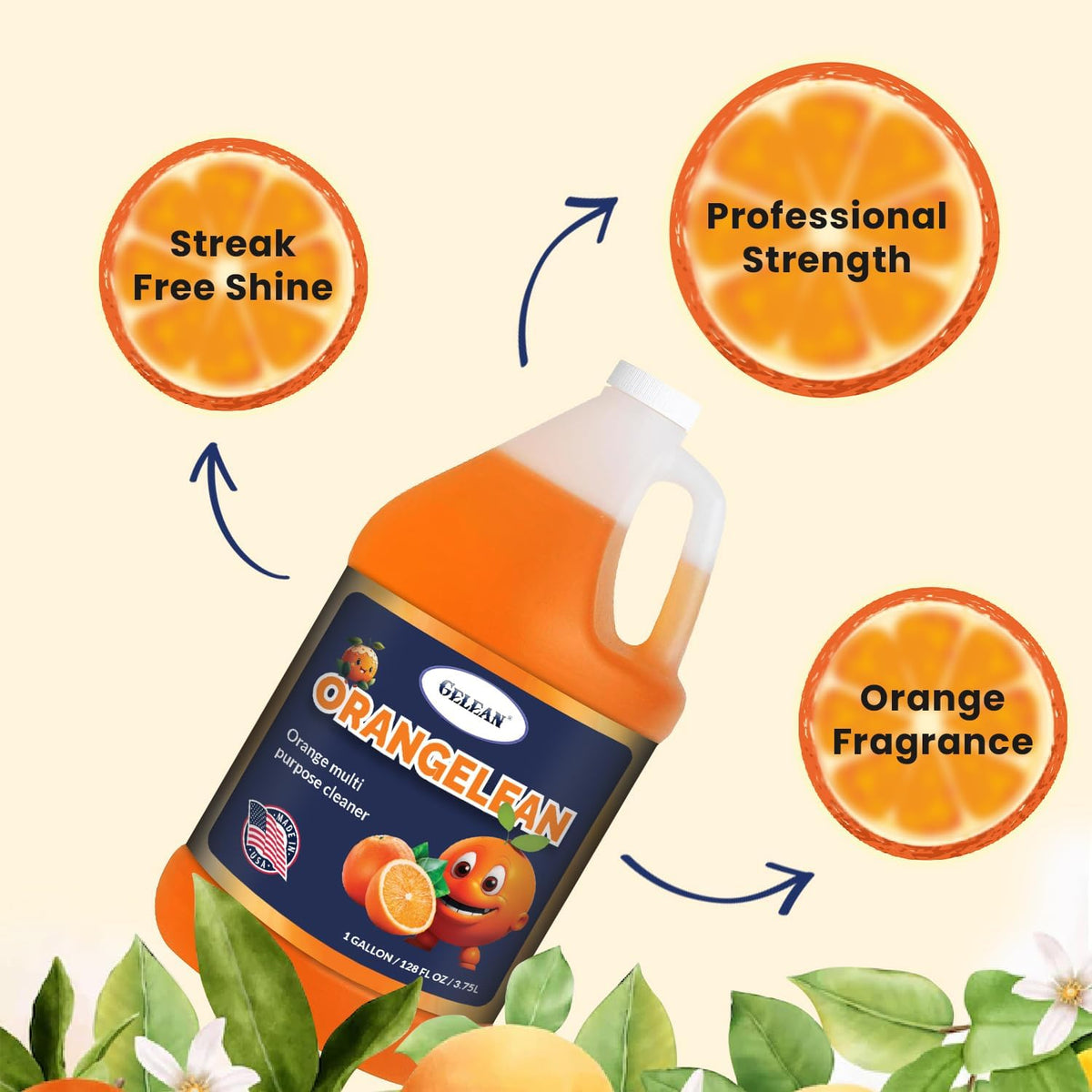 Multi Purpose Cleaner Pet Odor eliminator - Concentrate MAKES 64 GALLON - MADE IN USA- pH Neutral - ORANGELEAN Strong Odor Floor Cleaner - Orange Stain Remover 128 oz