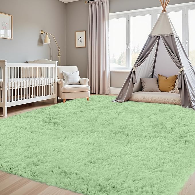 4x6 Area Rugs for Living Room Rug: Soft Fluffy Shag Mint Green Rugs for Bedroom - Image 9