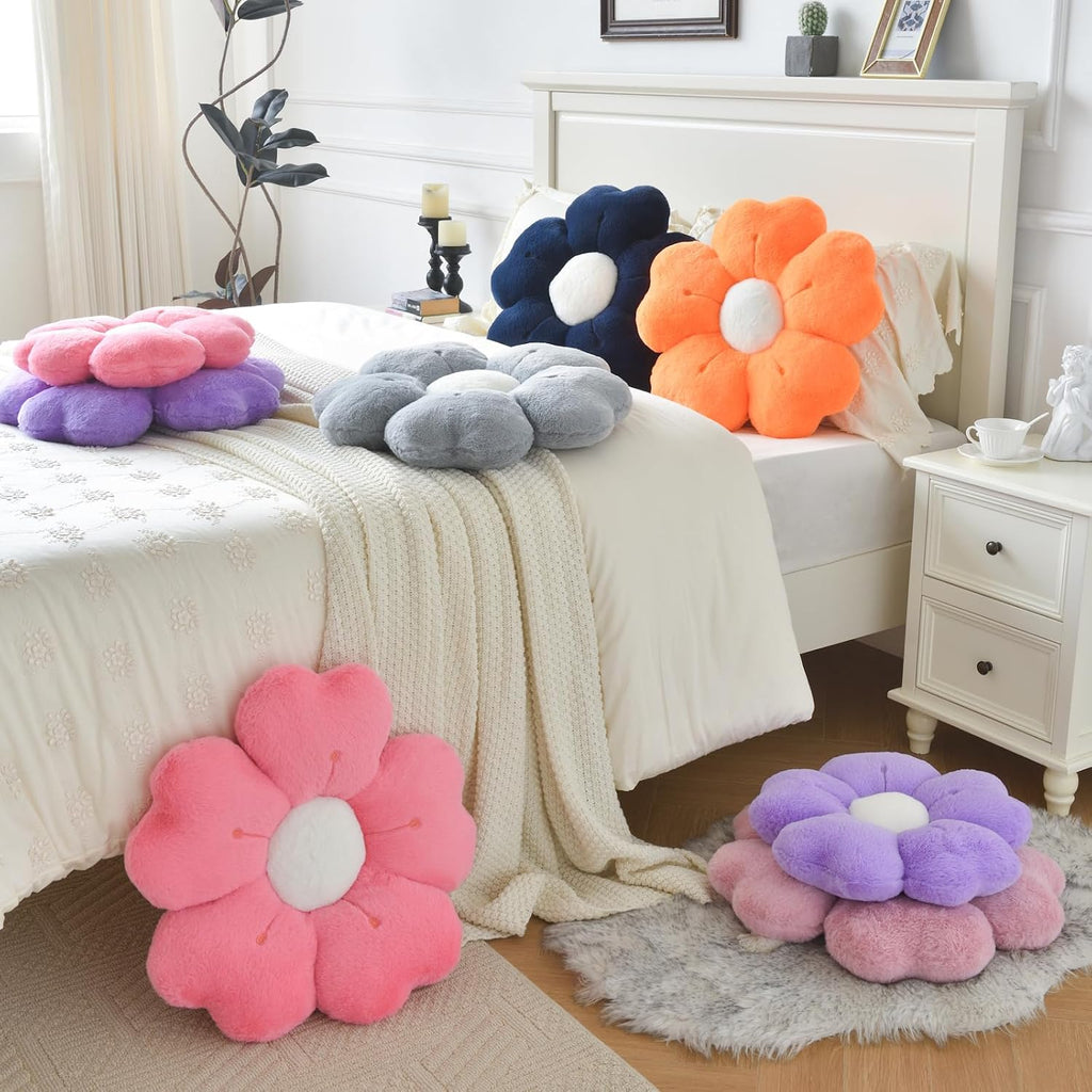 Flower Pillow, Daisy Decorative Throw Pillows, Dark Purple, 15 Inches