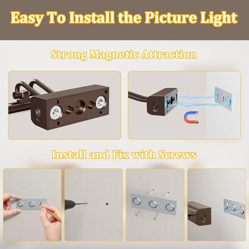 Picture Light for Wall, RF Remote, USB Charging Brown