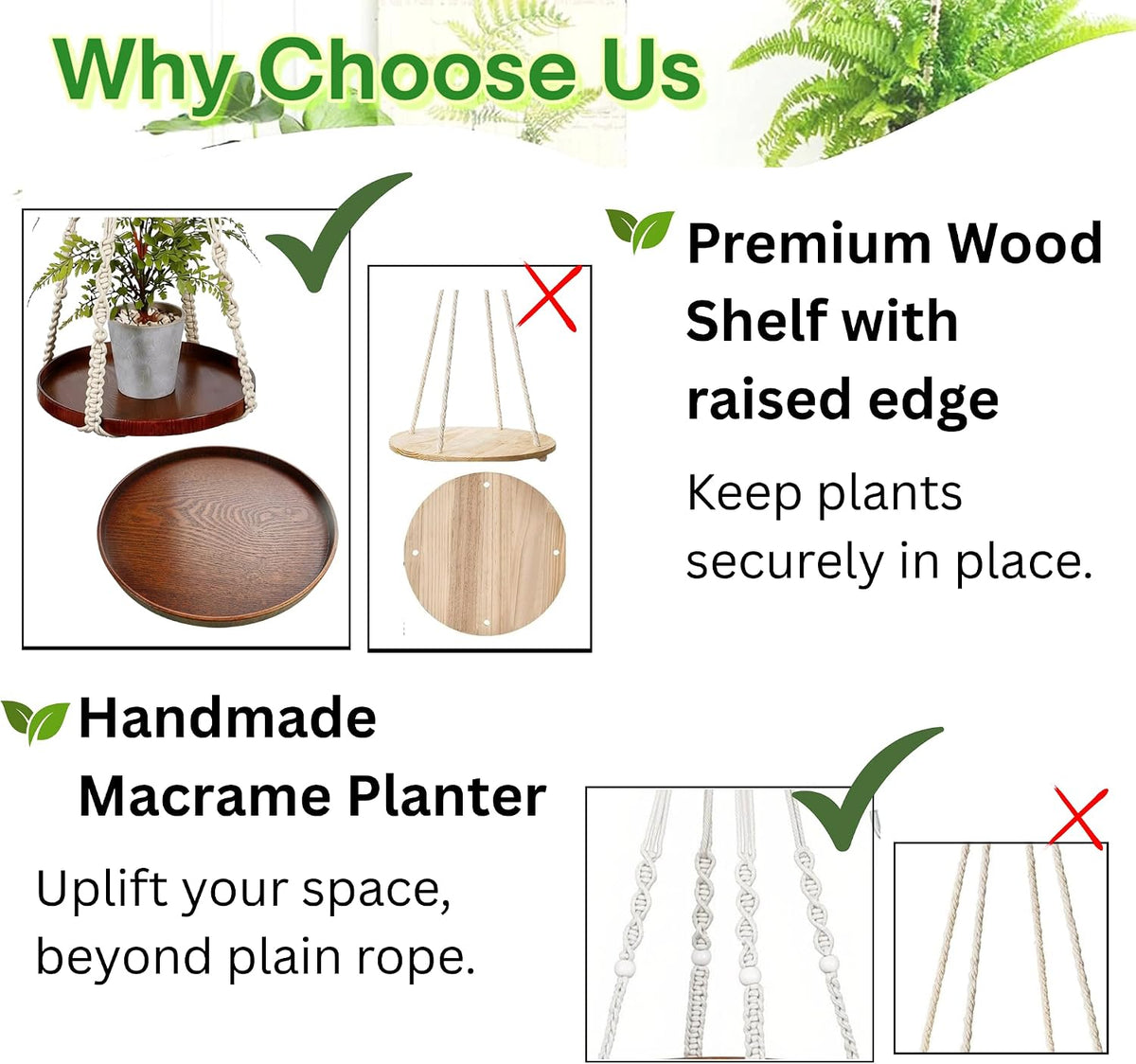 2 Pack Plant Hanger Indoor, Hanging Plant Shelf (12" + 10")
