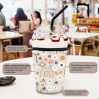 3 Pack Reusable Neoprene Insulator Sleeve for Iced Coffee Cups, Funny Coffee Cup Sleeves for 16-32oz Coffee cups, Cute Drink Sleeve for Cold Hot Beverages Boho Rainbow