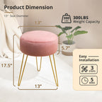 LUE BONA Vanity Stool, Pink Vanity Stools for Makeup Room, Round Ottoman Foot Stool, Velvet Footrest Vanity Chair for Bathroom Vanity, Bedroom, Living Room, Entryway, Offices, 300lbs