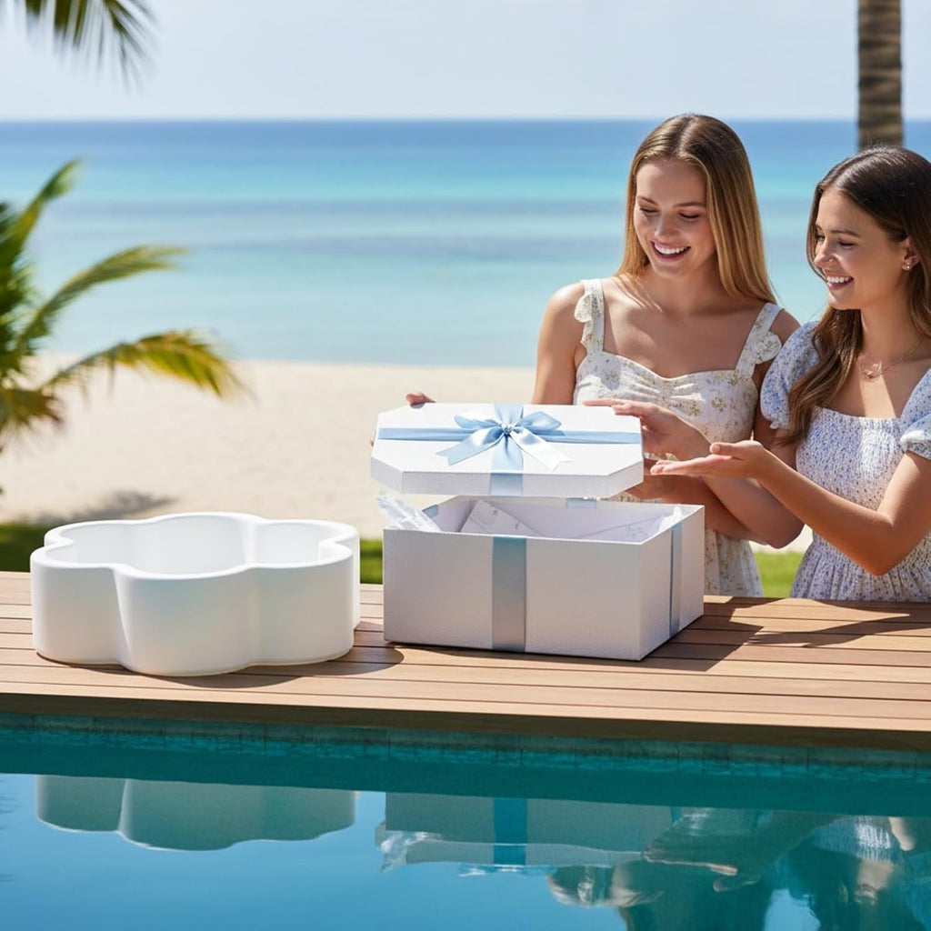 Floating Flower Tray, Single Piece, Lightweight Serving Holder for Drinks Snacks Small Items, Ideal for Summer Relaxation Outdoor Poolside Lounging Beach Parties and Gift Giving - 19.5" 12L White