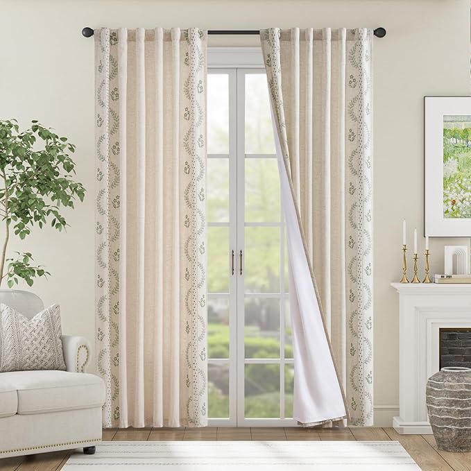 jinchan Belrose Lined Linen Blend Curtains Floral Curtains - Image 3
