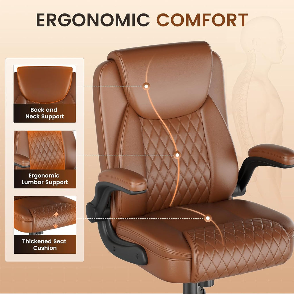 GTPLAYER PU Leather Office Chair, Memory Foam Cushion Desk Chair, Brown