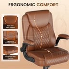 GTPLAYER PU Leather Office Chair, Memory Foam Cushion Desk Chair, Brown