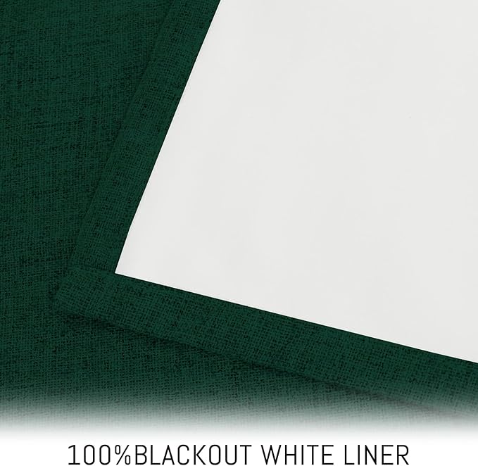 Yakamok Dark Green Linen Curtains 100% Blackout 96 Inches Long, Room Darkening - Image 3