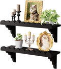 QsQueen Scalloped Wood Wall Shelf – 17 Inch Floating Shelf with Wood Brackets, Easy to Install Rustic Wall Shelf for Living Room, Bedroom, Bathroom, or Any Space, Black Shelves