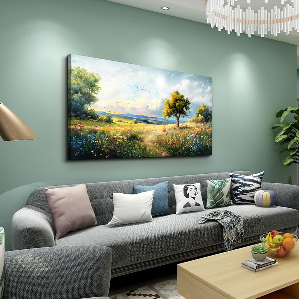 Wapluam Canvas Wall Art For Bedroom Wall Decor For Living Room Modern Office Decorations Pastoral Wall Paintings Scenery Abstract Watercolour Farmhouse Pictures Canvas Artwork Room Home Decor Mural