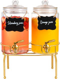 Drink Dispensers for Parties,2 Pack 1 Gallon Beverage Dispenser with Stand,Drink Dispenser With Glass Lid and Stainless Steel Spigot Leak-proof, Ideal for Lemonade,Juice, Tea, and Party Drinks