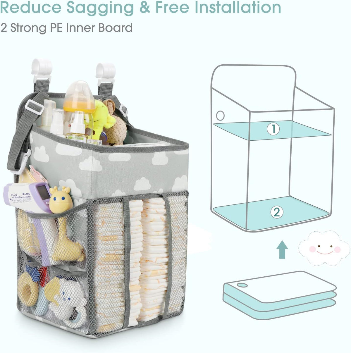 Maliton Hanging Diaper Caddy Organizer Hold 52+ Diapers(Gray Cloud)