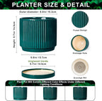 Ceramic Planter, 6 Inch Pots for Plants with Tray, Blackish Green