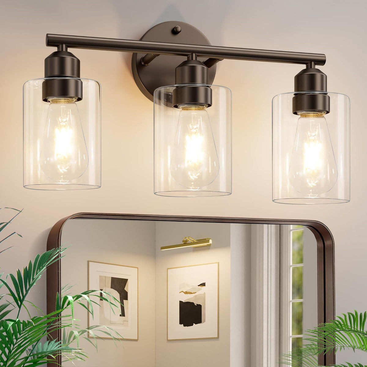 3-Light Bathroom Vanity Light Fixtures, Silver Finish, 17.3''