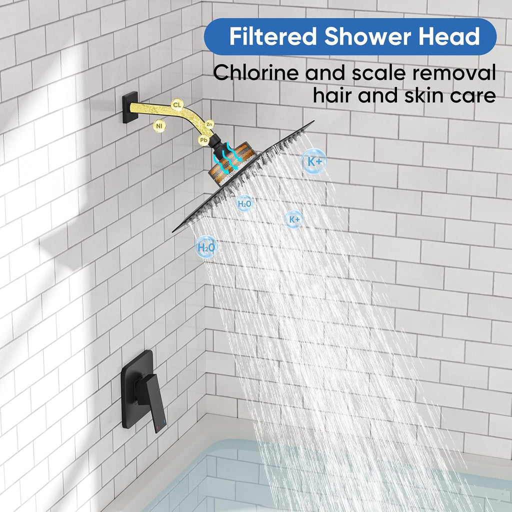 Shower Faucet Set Matte Black Rain Shower Head and Handle Set
