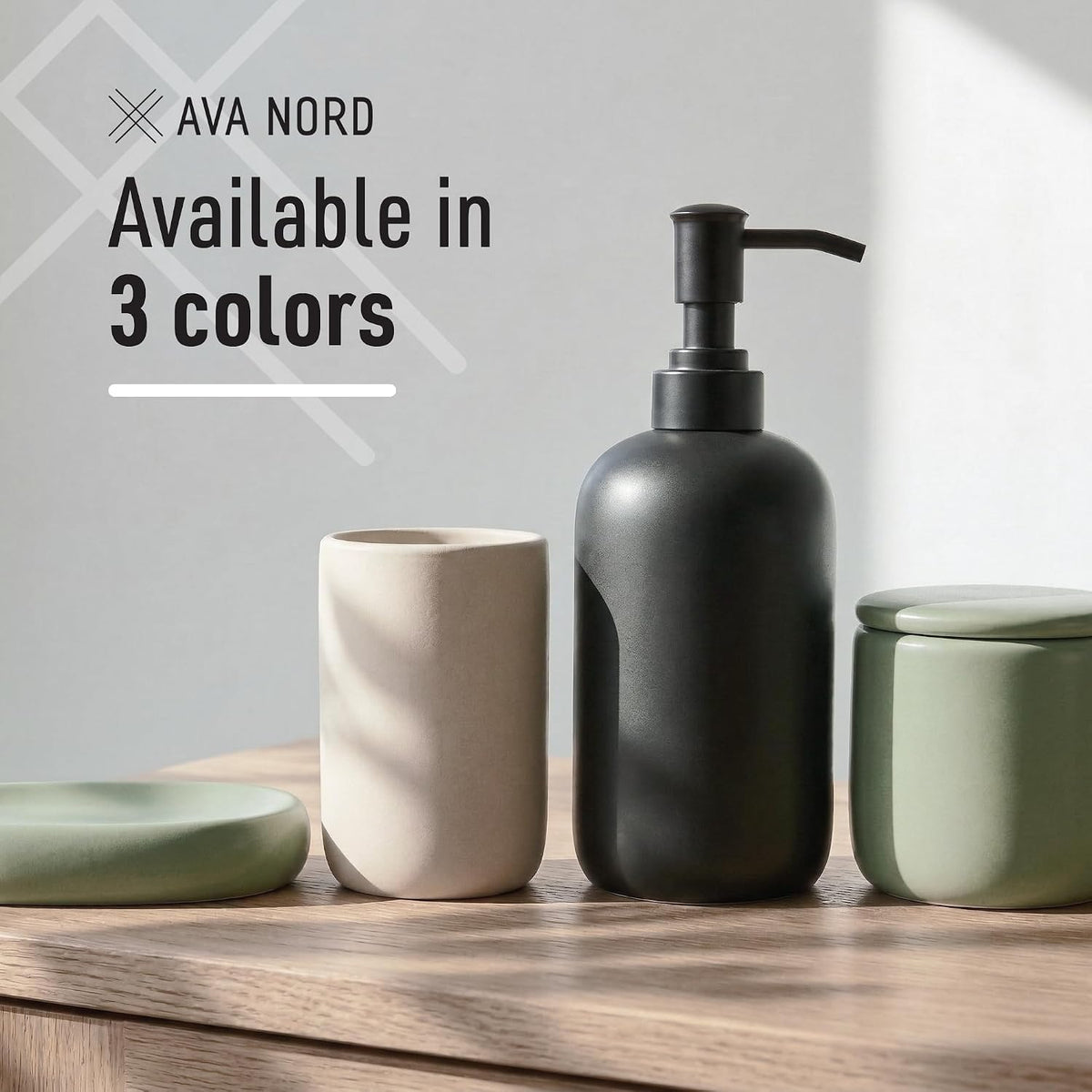 Ava Nord Modern Minimalist Ceramic Bathroom Accessories | Set of 4 | Green