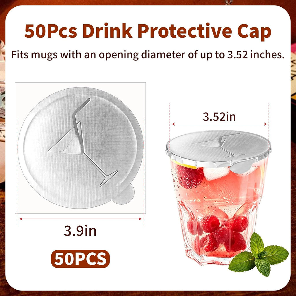50Pcs Drink Protective Cap ,3.9 In Adhesive Drink Covers for Protection