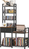 ikkle CD Rack with Drawer, 7-Tier DVD Organizer Shelf with Vinyl Storage
