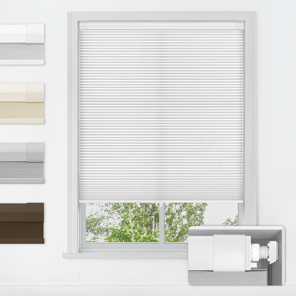 LazBlinds No Drill Cordless Cellular Shades, 33" W x 64" H, White