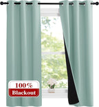 NICETOWN Aqua Blue 100% Blackout Lined Curtains, 2 Thick Layers Narrow Wide by NICETOWN