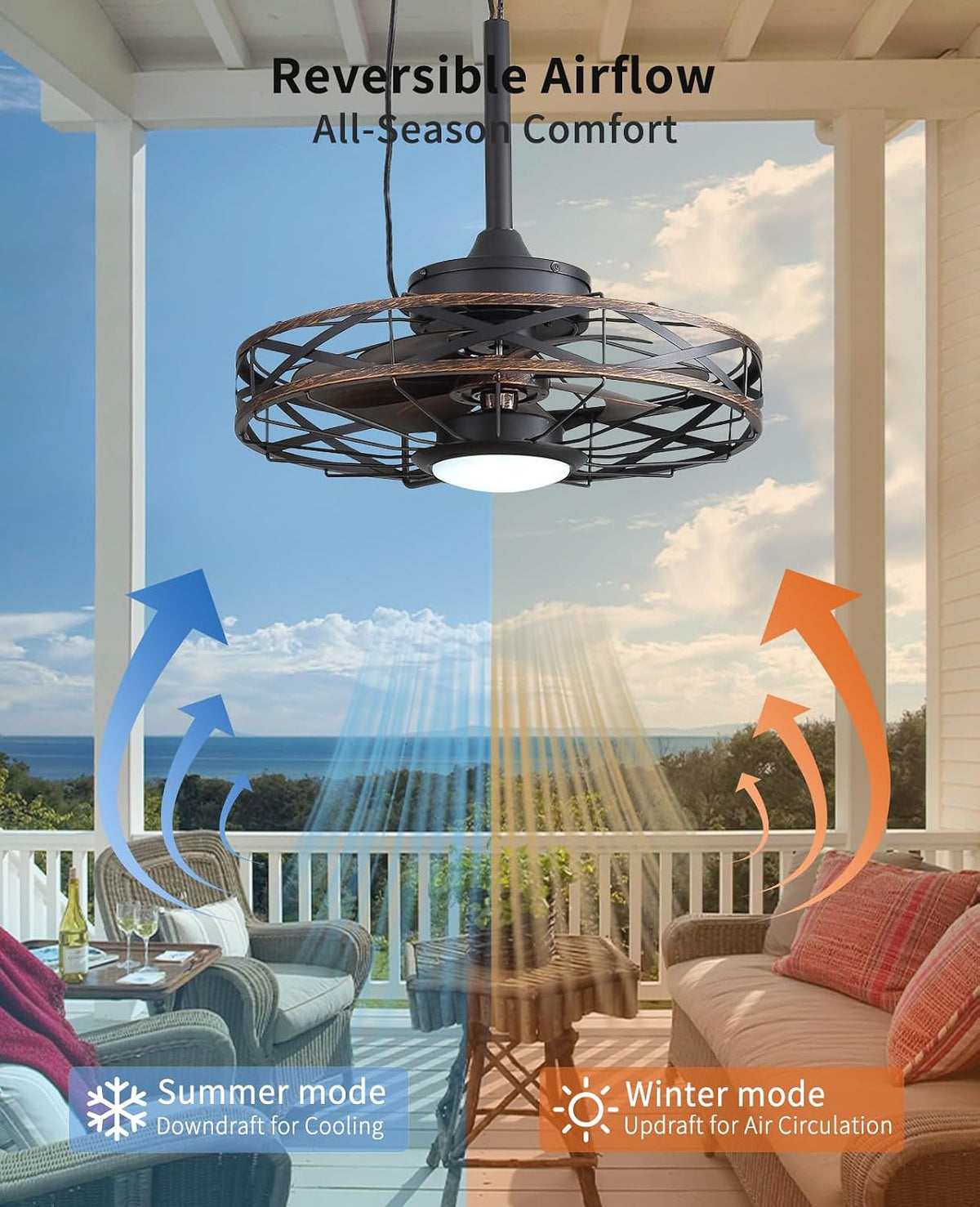 20" Gazebo Fans Outdoor Hanging, Caged Ceiling Fan with Light and Remote