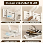 Wall Mounted Coat Hook Rack, 6 Adjustable Sliding Hooks Premium Aluminum Wall Hanger, 2 Mounting Options Self Adhesive & Drilling for Bathroom Bedroom Entryway (Off-White)