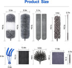 Microfiber Duster Kit (11PCS) - Washable Dusters with Extension Pole (30 to 100 in) for Cleaning Ceilings, Fans, Furniture