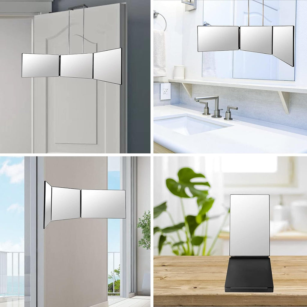 SELF FIND 3 Way Mirror for Hair Cutting, 360° Mirror for Haircuts for Men, Barber with Height Adjustable Telescoping Hooks for Makeup and Hair Styling1