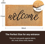 KANKUN Coco Coir Door Mat with Heavy Duty Backing, Welcome Doormat, Doormat - Image 3