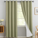 Yakamok Sage Green Linen Curtains 100% Blackout 90 Inches Long, Room Darkening by Yakamok