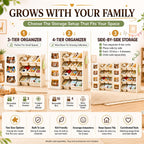 Toy Storage Organizer and Bookshelf with Drawers, Large 3-Tier, Beige