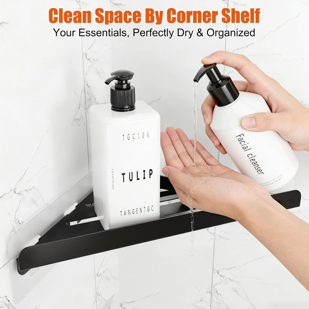 Shower Caddy Storage, Triangle Corner Shelf with Adhesive Hook