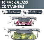UMEIED 10 Pack Glass Food Storage Containers with Lids for Lunch, On-the-Go, Leftovers, Pantry Organization