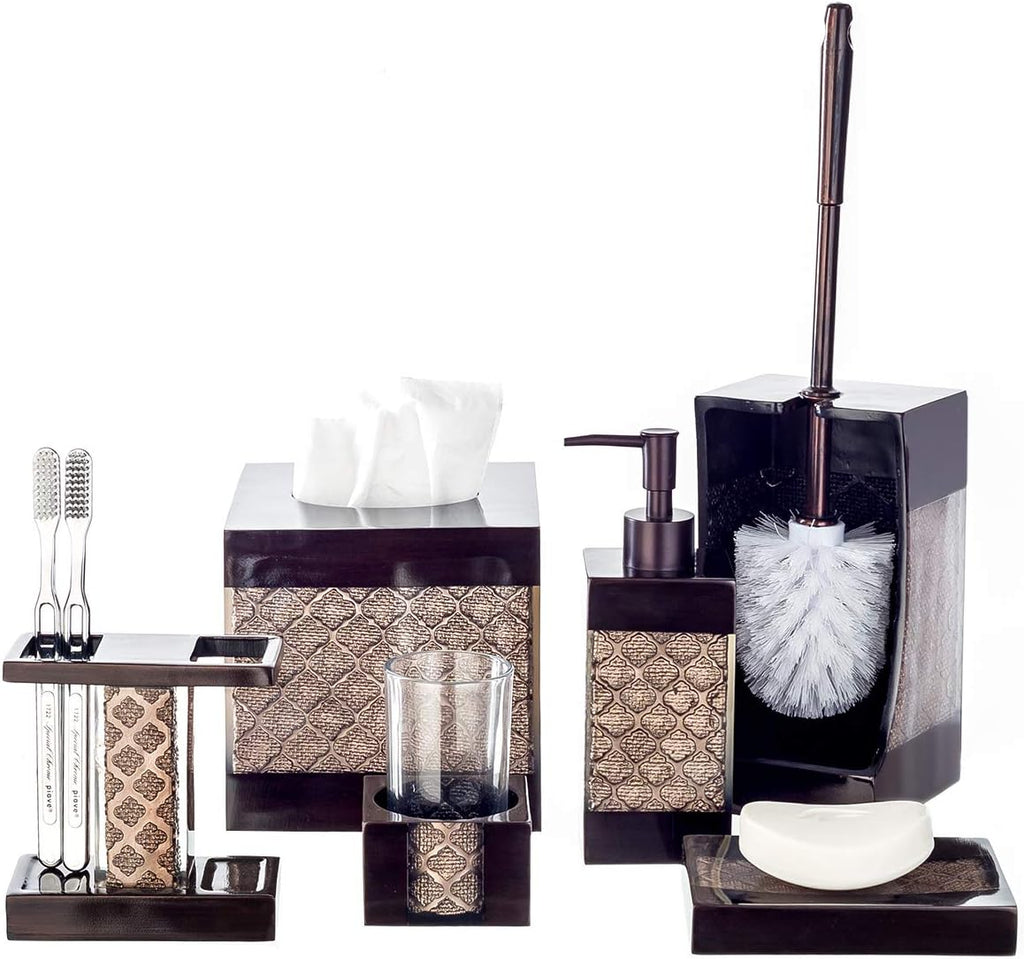 Creative Scents Dahlia Brown 4 Piece Bathroom Accessories Set