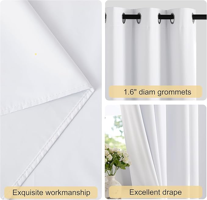 NICETOWN White Blackout 80 inch Curtains - Image 3