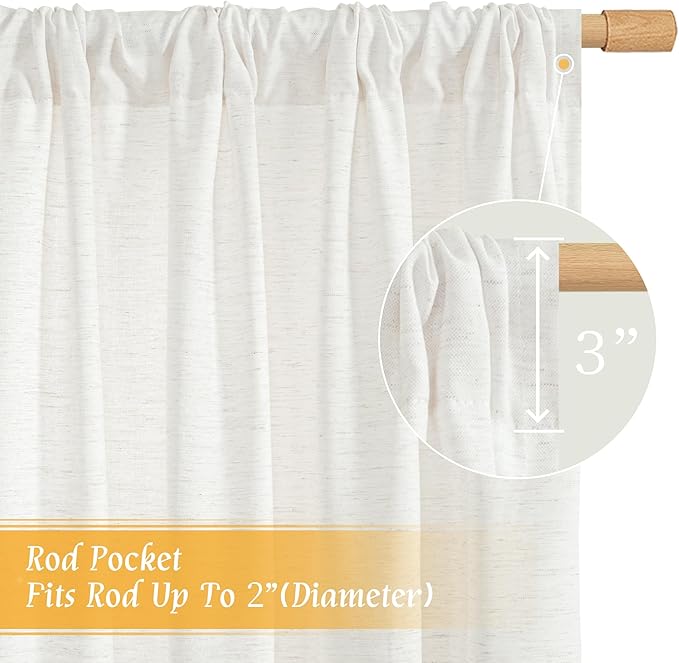 LAMIT Light Filtering 63 inch Length Linen Curtains, Soft Linen Textured Rod - Image 3