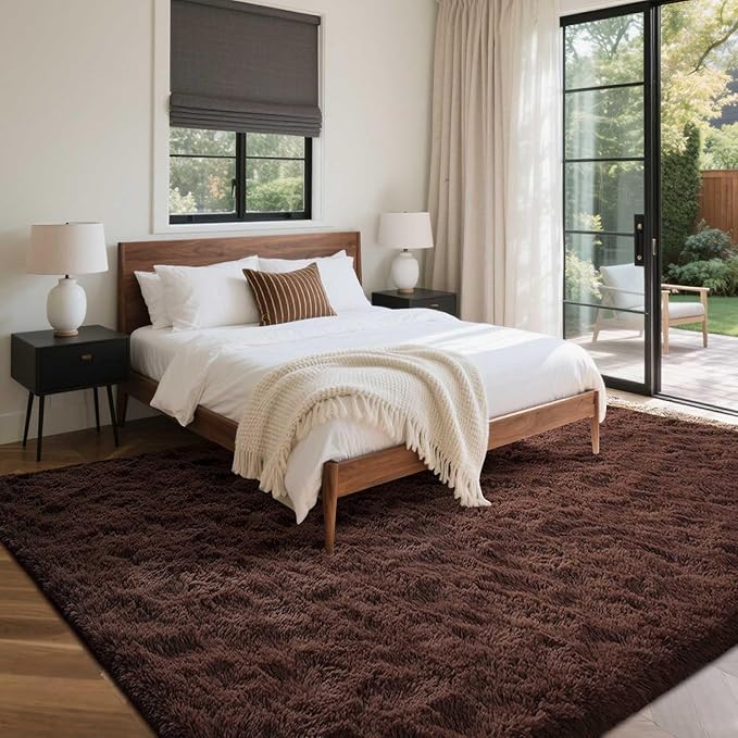 5x7 Ft Brown Shag Rugs for Bedroom Living Room, Ultra Soft Fluffy Furry Area - Image 3