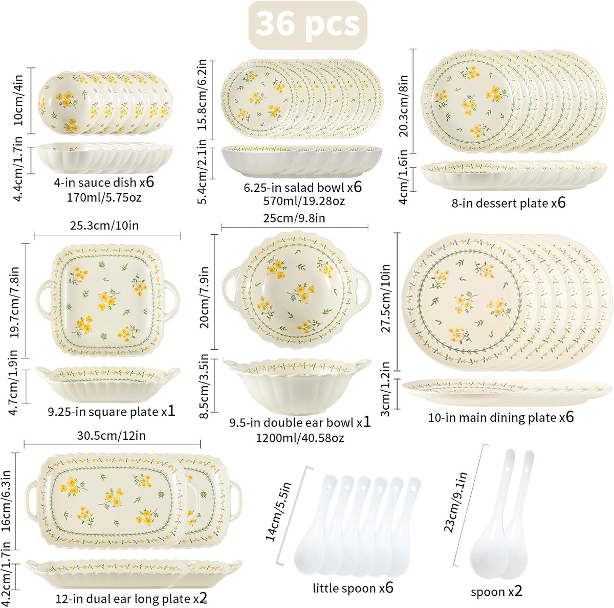 Ceramic Dinnerware Set, Series Kavara Ⅱ, (Yellow Spring Primrose)